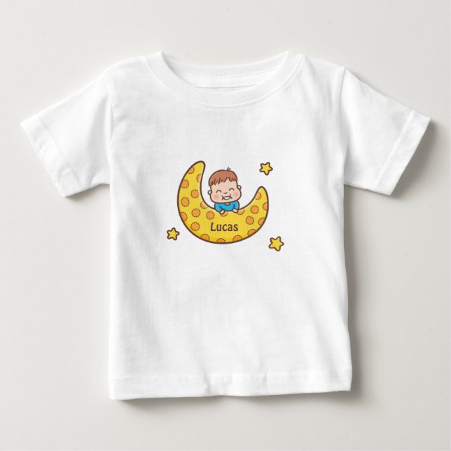 Cute Boy on the Moon Baby Tee (Front)