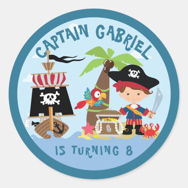 Cute Boy Pirate Party Stickers (Front)