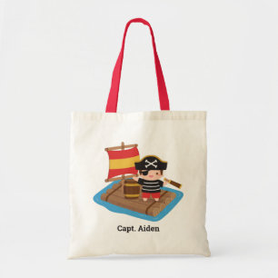Cute Boy Pirate Sailing Raft Kids Personalized Tote Bag
