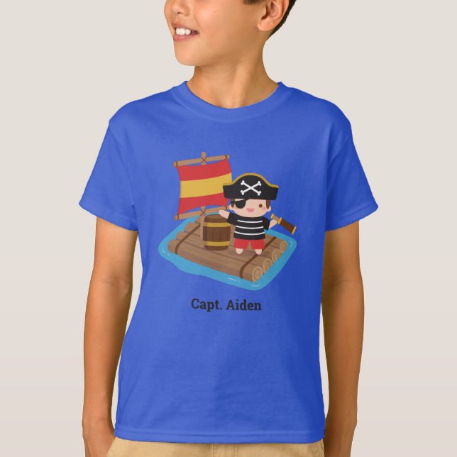 Cute Boy Pirate Set Sail Wooden Raft Kids T-Shirt (Front)