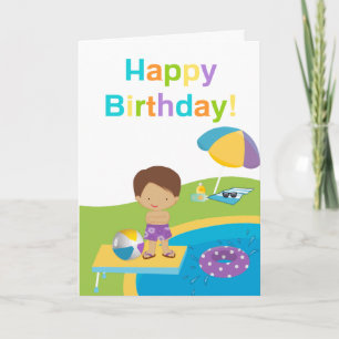 Cute Boy Pool Party Birthday Greeting Card