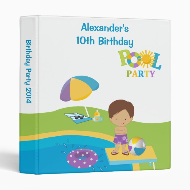 Cute Boy Pool Party Birthday Photo Album Binder (Front/Spine)