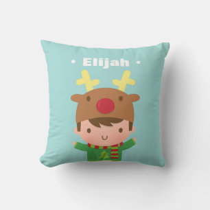 Cute Boy Reindeer Hat Christmas Room Decor Throw Pillow
