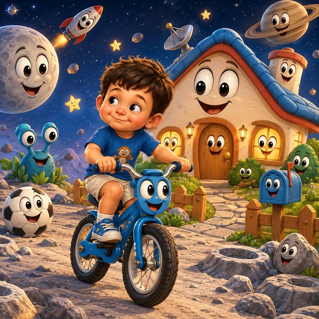 Cute Boy Riding a Bike in Outer Space Poster (Creator Uploaded)