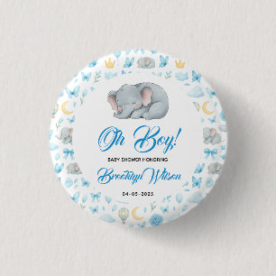 Cute Boy’s Elephant Watercolor Baby Shower 1 Inch Round Button