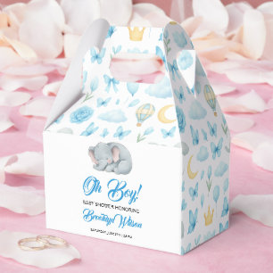 Cute Boy’s Elephant Watercolor Baby Shower Favor Box
