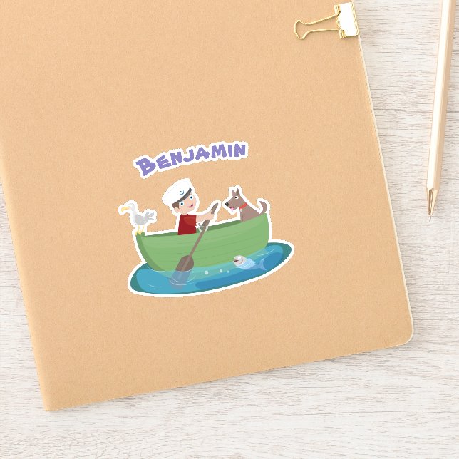 Cute boy sailor and dog rowing boat cartoon (Notebook)