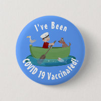 Cute boy sailor and dog rowing boat cartoon