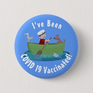 Cute boy sailor and dog rowing boat cartoon  2 inch round button
