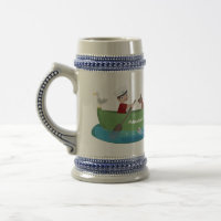 Cute boy sailor and dog rowing boat cartoon