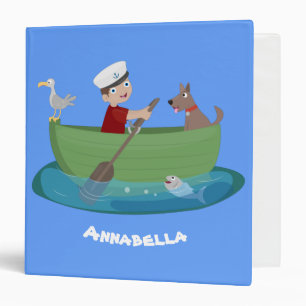 Cute boy sailor and dog rowing boat cartoon binder