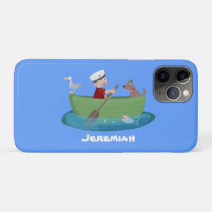 Cute boy sailor and dog rowing boat cartoon iPhone 11 pro case