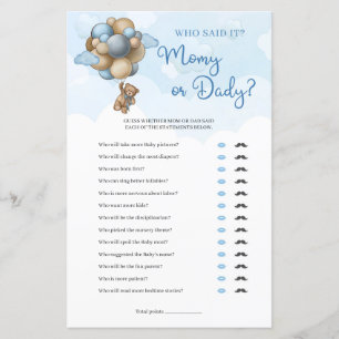 Cute boy teddy bear brown balloons Mommy or Daddy