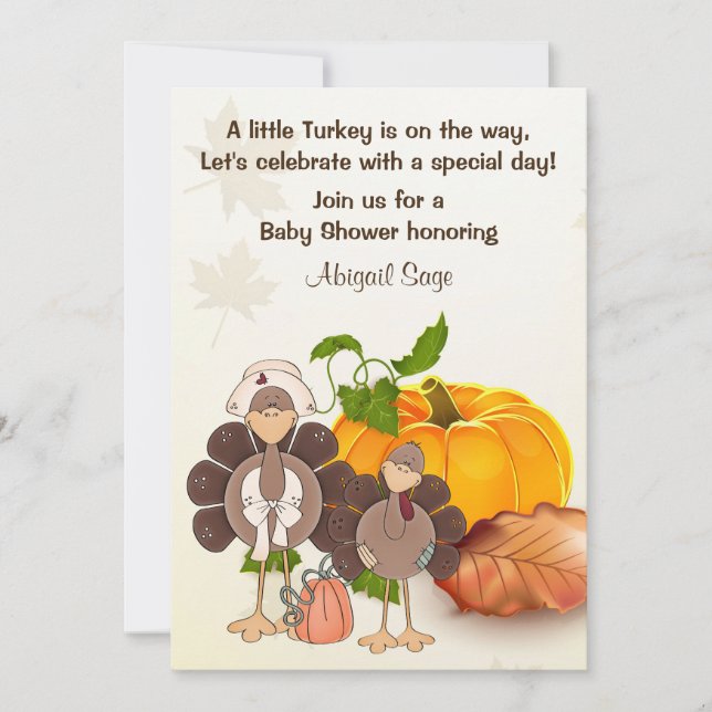 Cute Boy Turkey Thanksgiving Baby Shower Invite (Front)