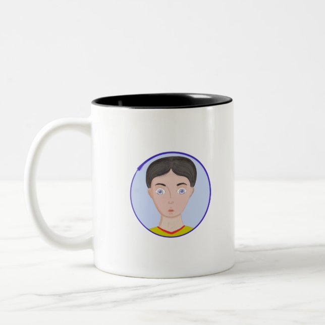 Cute Boy with Huge Eyes Two-Tone Coffee Mug (Left)