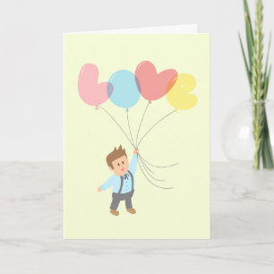 Cute Boy with Letter Balloons that Spell Love Holiday Card