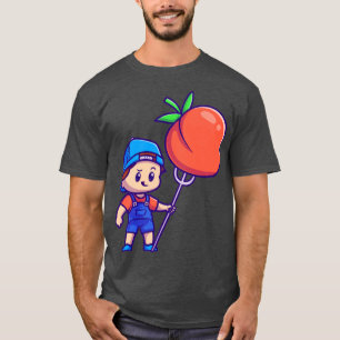 Cute Boy With Peach Fruit Cartoon T-Shirt