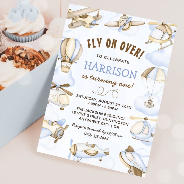 Cute Boy's Airplane Theme 1st Birthday Party Invitation (Creator Uploaded)