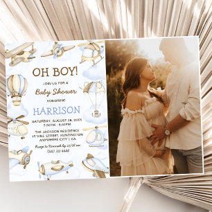 Cute Boy's Airplane Theme Baby Shower Party Photo Invitation