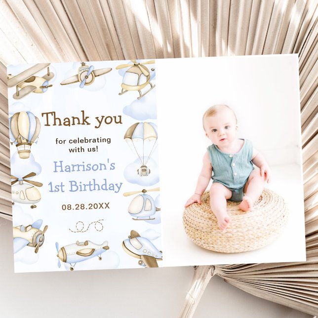 Cute Boy's Airplane Theme Photo Thank You Card (Creator Uploaded)
