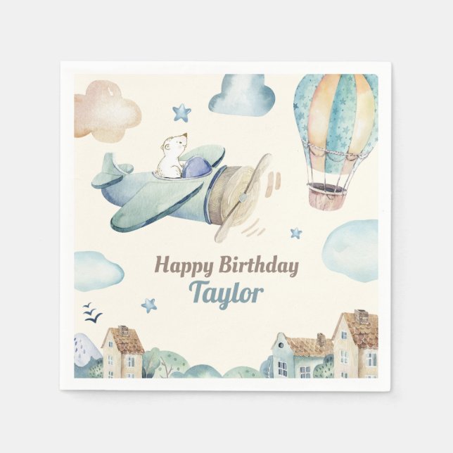 Cute Boy's Aviation Theme Birthday Party Napkin (Front)