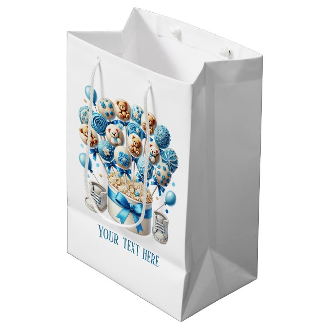 Cute boys baby shower customizable medium gift bag (Front Angled)