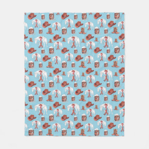 Cute Boys Blue Cowboy and Horse Sherpa Blanket