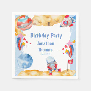 Cute Boys Blue Red Outerspace Astronaut Planets Napkin