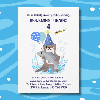Cute Boys Blue Sea Otter Birthday Invitation