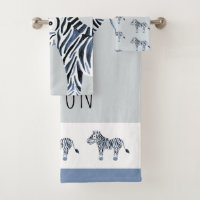 Cute Boy's Blue Watercolor Zebra Safari Baby Kids