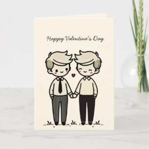 Cute Boys Couple Happy Valentine's Day Holiday Card