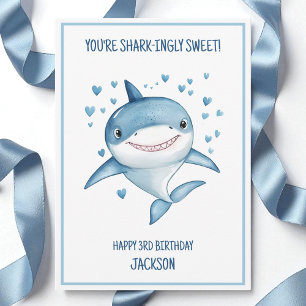 Cute Boys Custom Blue Shark Happy 3rd Birthday Card