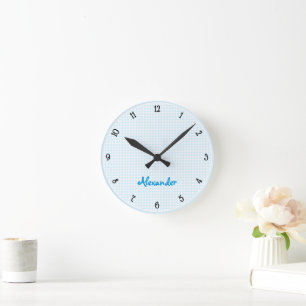 Cute Boys Custom Name Blue Kids Room Nursery Wall Round Clock