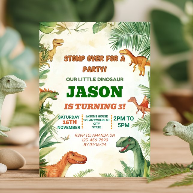 Cute Boys Dinosaur Birthday Party Invitation (Creator Uploaded)