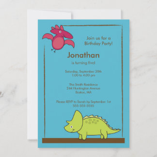 Cute Boys Dinosaur Birthday Party Invitation