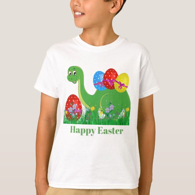Cute boys Easter Dinosaur add name message T-Shirt (Front)