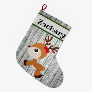 Cute Boys Festive Reindeer Personalized Large Christmas Stocking