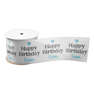 Cute Boy's Happy Birthday Blue Satin Ribbon