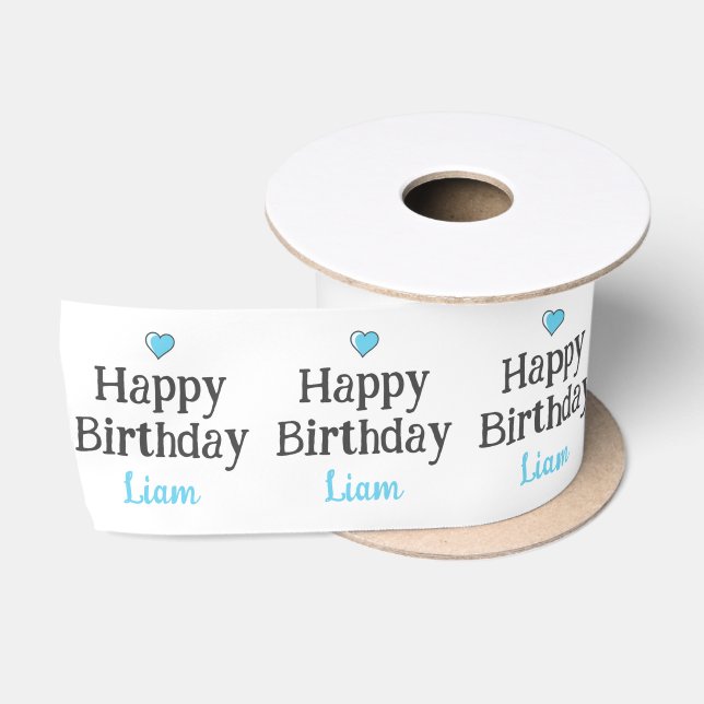 Cute Boy's Happy Birthday Blue Satin Ribbon (Spool)