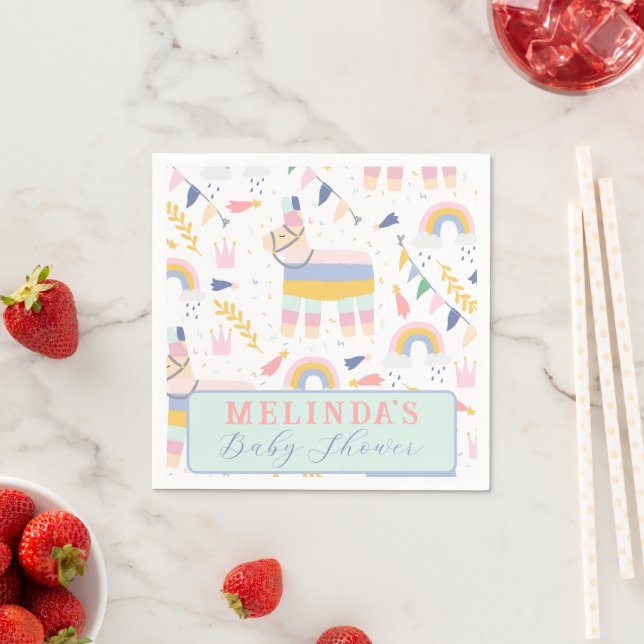 Cute Boy's Llama Rainbow Baby Shower Napkin (Insitu)
