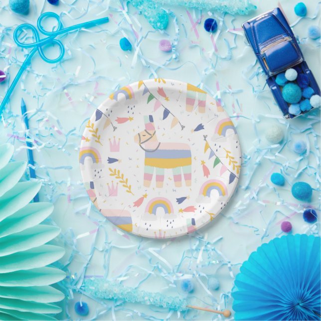 Cute Boy's Llama Rainbow Birthday Party Paper Plate (Party)