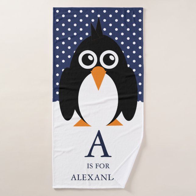 Cute Boy's Name Penguin Bath Towel (Bath Towel)