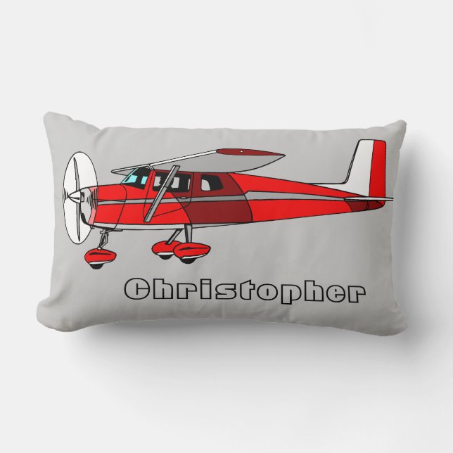 Cute Boy's Pillow, Red Airplane w/ Name Lumbar Pillow (Front)