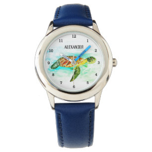 Cute Boys Pink Sea Turtle Animal Kids Watch
