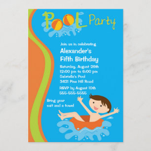 CUTE Boy's Pool Party Birthday Invitation