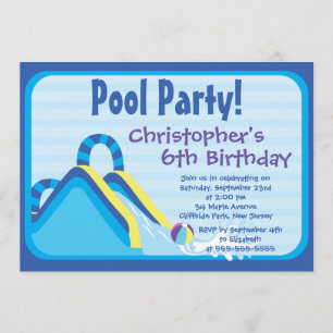 Cute Boys Pool Party Birthday Party Invitations
