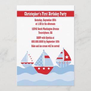 Cute boy's sailboats birthday party invitation