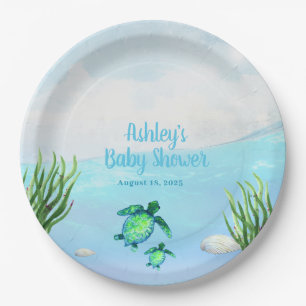 Cute Boys Sea Turtle and Ocean Baby Shower Paper Plate