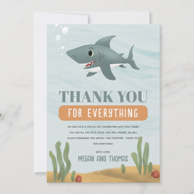 Cute Boys Shark Baby Shower Thank You (Front)