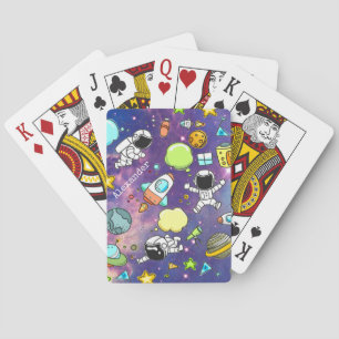 Cute Boy's Space Astronauts Planets Galaxy Playing Cards